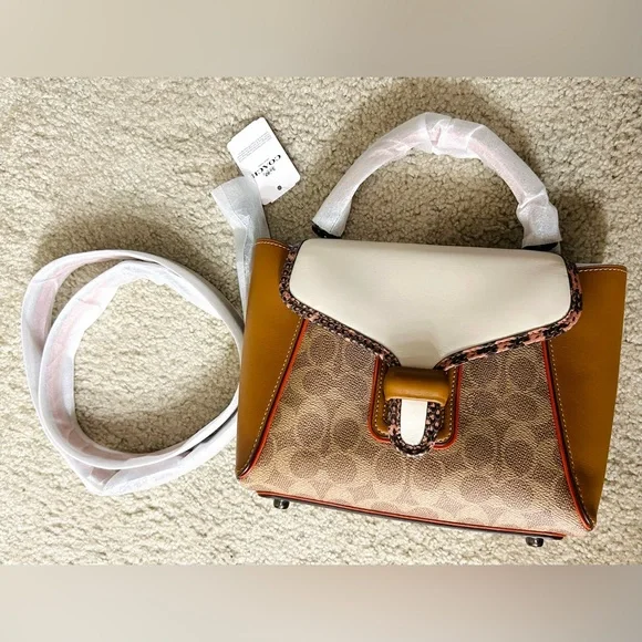 Coach Courier Carryall 23 In Colorblock Signature Canvas With Snakeskin Detail - Picture 8 of 10